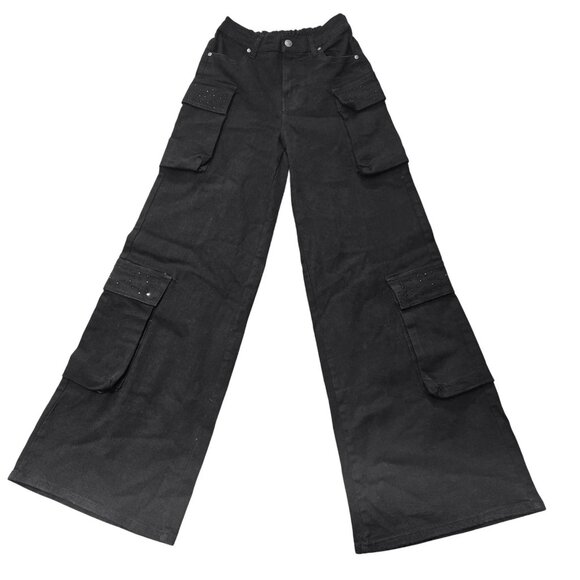 Madden NYC Pants Women's Wide Leg High Rise Cargo Rhinestone Detail, Size L - Picture 1 of 6